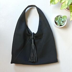 Marla Wynne Black Mesh Hobo Bag With Large Tassle